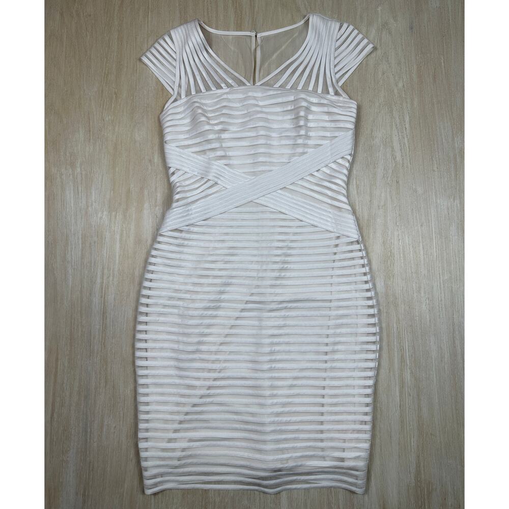 WHBM Ivory Illusion Mesh Stripe Sheath Bodycon Party Career Cocktail Dress 8